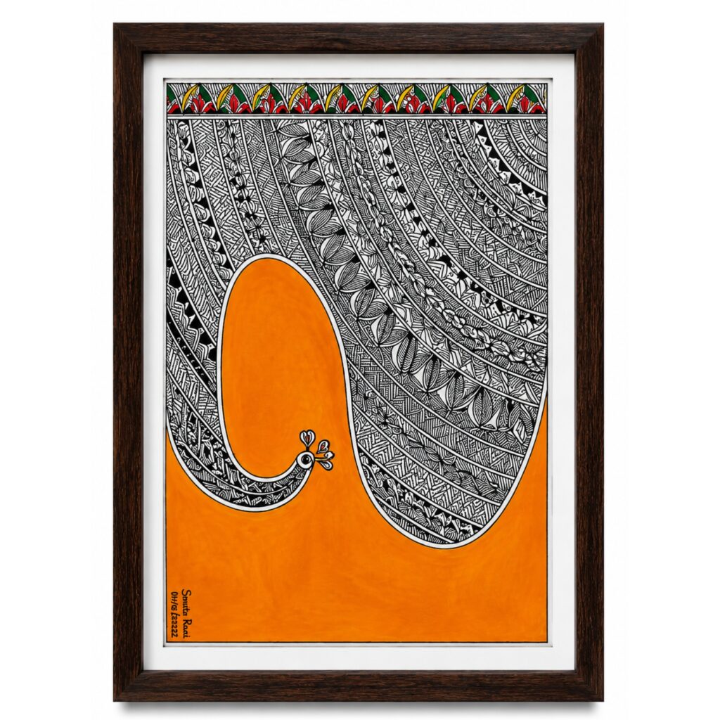 Handmade Mithila Painting – Traditional Peacock Art